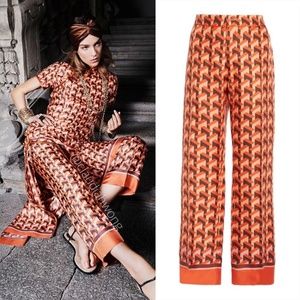 F.R.S. FOR RESTLESS SLEEPERS CEO Printed Silk Straight Leg Pants in Tangerine